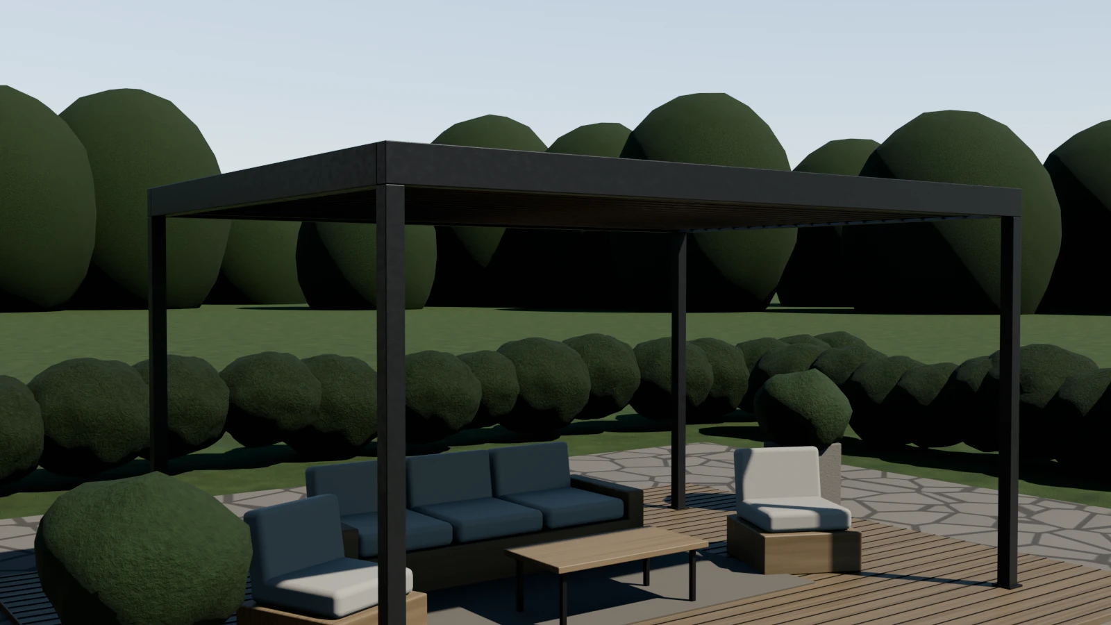 Pergola ouverte sur l’extérieur, sans panneaux.